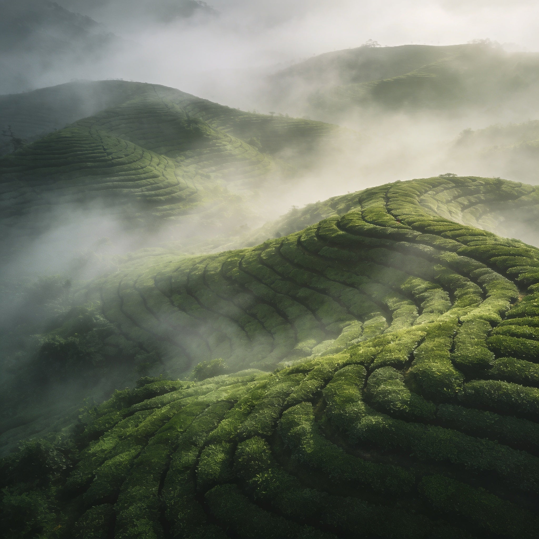 Tea plantation, morning mist